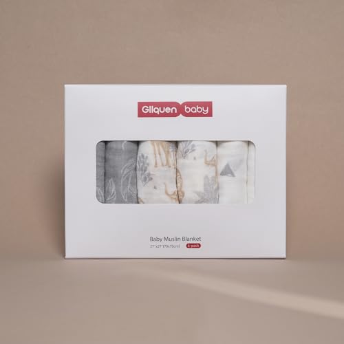 GLLQUEN BABY Receiving Blanket Boy Cotton Muslin Swaddle Blankets Girl Newborn Squares Breathable & Soft Thin Baby Blankets Cloths Double Absorbent Infant Swaddling Wrap - 6 Pack(Jungle)
