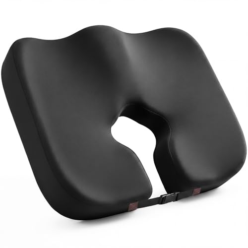 Wheelchair Seat Cushion with Hole and Tailbone Cutout for Pressure Relief, Ergonomic Wheelchair Donut Pillow Relieve Coccyx, Sciatica, Hemorrhoid & Pressure Sore, with Anti-Slip & Strap, 17' W x 16' L