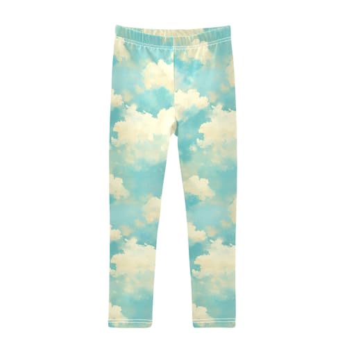 KLL Clouds on Blue Background Girls Active Leggings Casual High Waisted Dance Pants Gym
