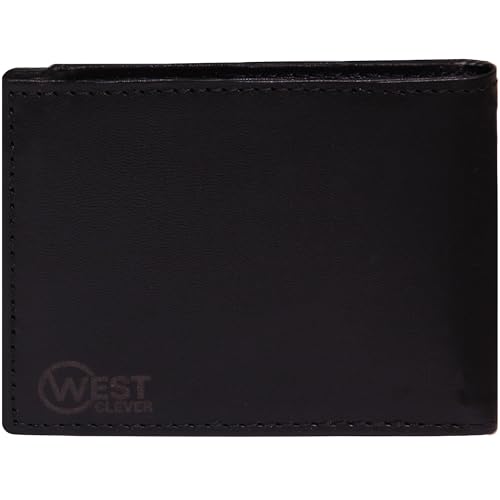 Genuine Leather Mens Wallet RFID Protection Nine Business card holder Slots, Slim Wallet for Men with Coin And Hidden Currency Compartment (Black)