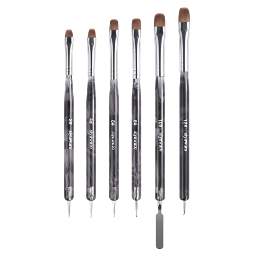 siyuwuro 6Pcs Kolinsky Sable Nail Brush French Nail Brush 2 Way Professional UV Gel Acrylic Nail Art Brush with Dotting Tool for French Manicure Cuticle Clean Up Nail Art Design Pen (Set)