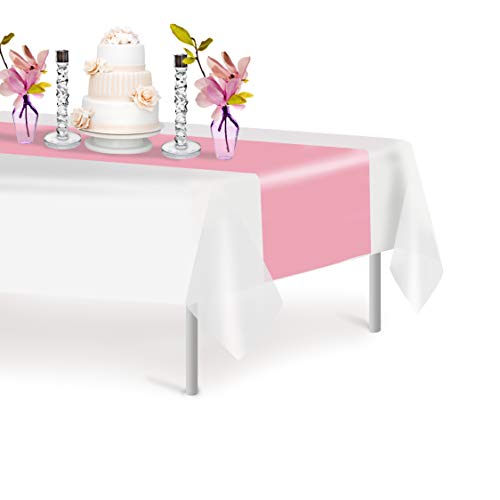 Pink 12 Pack Premium Disposable Plastic Table Runner 14 x 108 Inch. Decorative