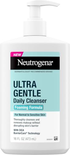 Image of Neutrogena Ultra Gentle Foaming Facial Cleanser, Fragrance Free Hydrating Face Wash for Sensitive Skin, Daily Non Over Drying Makeup Remover, Hypoallergenic, Soap & Dye Free, Non-Comedogenic, 16 Fl Oz
