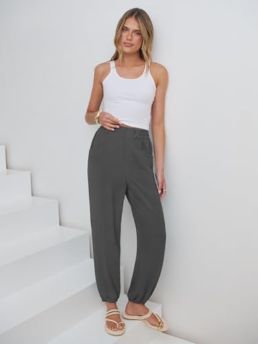 Image of ANRABESS Womens Pants Elastic Waist Summer Casual Harem Barrel Lounge Work Slacks Cropped Beach Vacation Clothes with Pockets