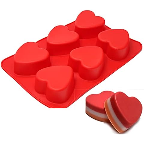 X-Haibei Love 6 Heart Shape Silicone Mold Lotion Bars Soap Moulds Cake Muffin Baking Deep Cavity 4oz per Cell Cover