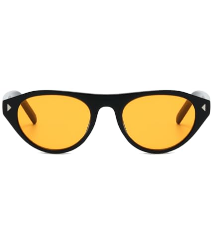 Image of EYLRIM Retro Oval Cat Eye Sunglasses for Women Men Trendy Flat Top Narrow Cateye Shades UV400 Protection