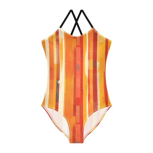 Red Stripes Kids Girls 1-Piece Swimsuit Beach Swimming Suits with Adjustable Straps Quick Dry