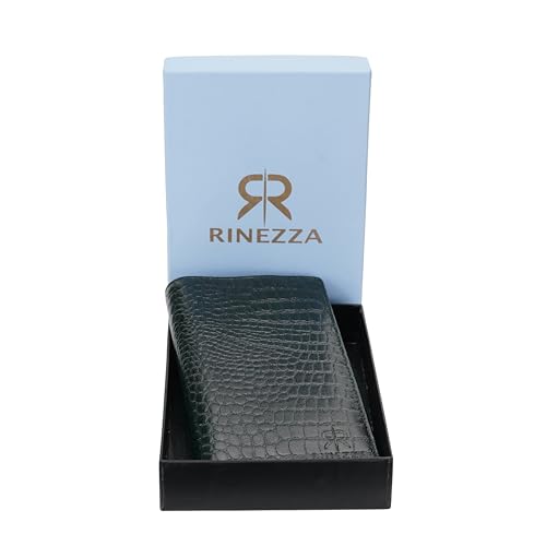 Image of Croco Pattern Genuine Leather Long Wallet | for Men & Women RFID Protected | 12 Card Slots | Travel Accessories (Green)