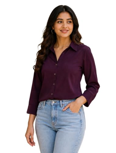 Image of FUNDAY FASHION Women Solid Regular Fit V Collered Casual Shirt