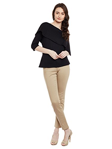 Image of Miss Chase Women's Black One Shoulder Half Sleeved Solid Layered Top