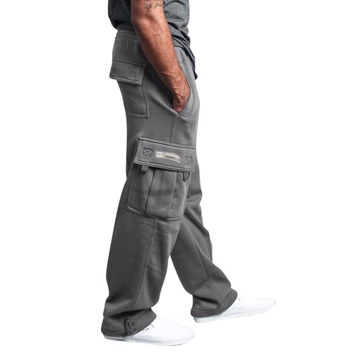 Mens Cargo Sweatpants Open Bottom Baggy Wide Leg Sweatpants Plus Size Elastic Waist Cargo Sweat Pants with Pockets