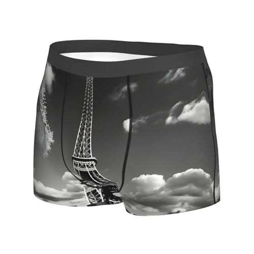 Paris Eiffel Tower and Cloud print Men's Underwear Boxer Briefs 1 Pack Breathable and Soft with Fly Underwear for Men2