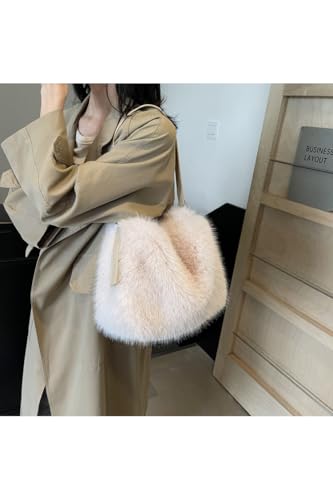 Ulisty Women Small Faux Fox Fur Hobo Bag Furry Adjustable Strap Shoulder Bag Plush Purse Fashion Handbag4