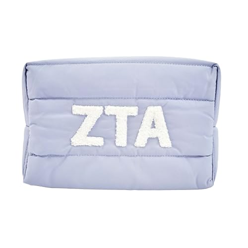 Sorority Shop Zeta Tau Alpha Makeup Bag - Puffer Style with Sorority Letters, Travel Cosmetic Bag with Zipper Closure, Perfect Zeta Tau Alpha Sorority Gifts for Women