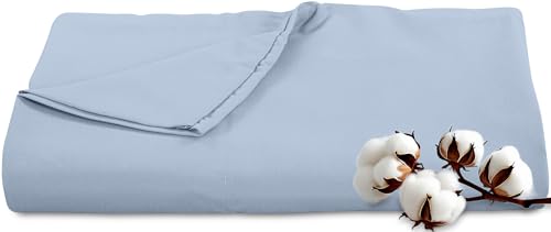 Image of Royale Linens 300 Thread Count 100% Long Staple Combed Cotton Flat Sheet - Super Soft - Top Sheets - King Flat Sheet Sold Separately - Breathable, Cool & Crisp Percale Sheets Only (King, Lake Blue)