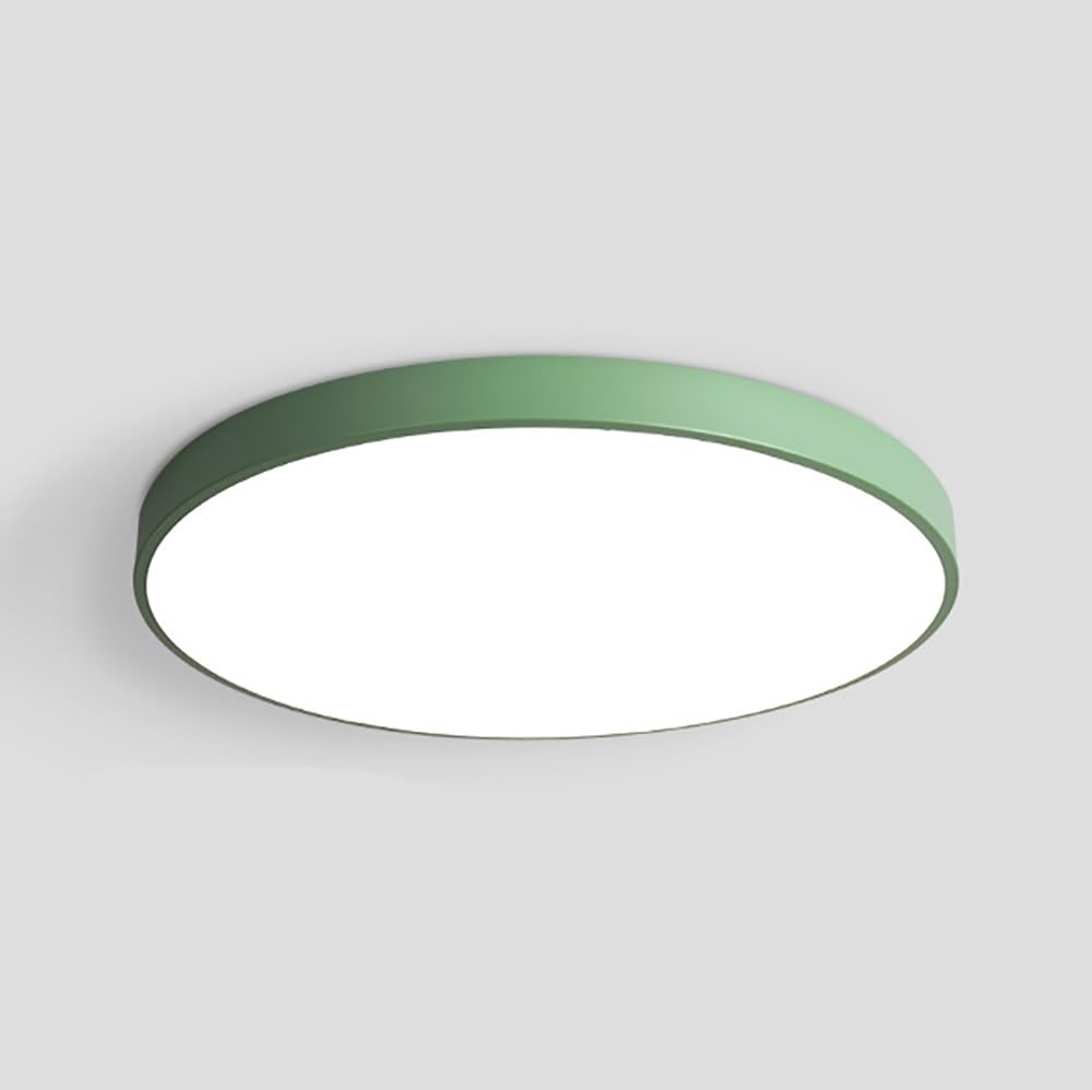 COSRUB Ultra Thin Round Flat Panel Lights, Minimalist Dimmable LED Ceiling Lamps Modern Colorful Iron Flush Mount Ceiling Light for Bedroom Study Entryway(Green,60cm/23.62in)