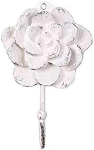 Handcrafted Nautical Decor Whitewashed Cast Iron Decorative Rose Hook 7" - Decorative Cast Iron - Door Dec image 2