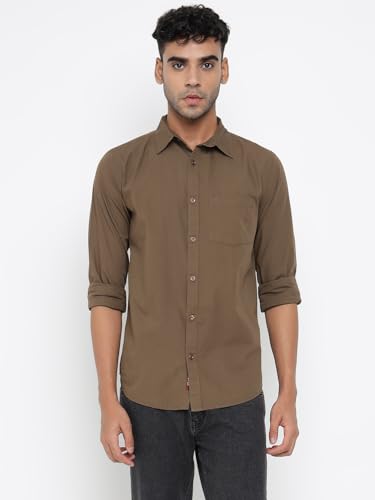 Image of Allen Cooper Solid Shirts for Men - 100% Cotton Comfort Fit Casual and Formal Shirt - Breathable, Soft, Classic Style (Multiple Colors)(94-XXL) Brown