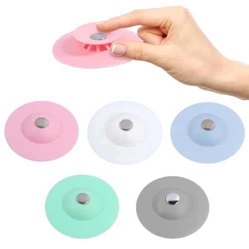 LZOWUUL Paquete de 5pcs Tapón de Drenaje de Silicona, Tapones de Desagüe para Ducha, bañera, Lavabo, Fregadero, colador de Drenaje con Ventosa（5 Colores）