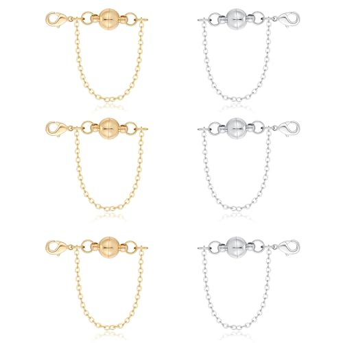 8 Stück Magnetverschluss Armband,Magnetverschluss Kette für Armbänder mit Karabinerverschluss und Sicherheitskette,Verlustsichere Magnetverschlüsse für Halsketten (Gold,Silber)