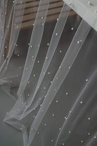 Nappe Gaze avec Perles Blanc Anti-Pli pour Table Rectangulaire Froissée - 7