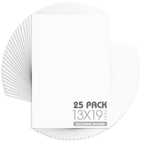 Mat Board Center 13x19 Backing Boards, 25 Pack Uncut Matboards for Prints
