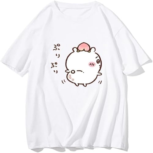 Chiikawa Kawaii Cartoon Graphic Print Tees Mens 100% Cotton Summer Short Sleeve Cute O-Neck Casual T Shirt White XL