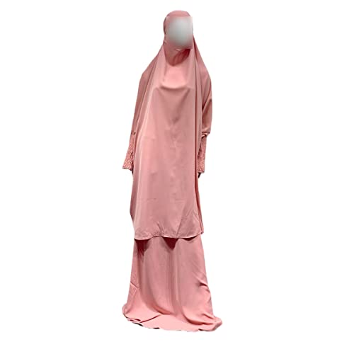 Costume de prière respirant taille unique avec niqab intégré rose