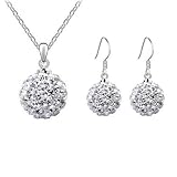 Generico Collana con ciondolo a sfera di cristallo in argento 925 con diamantini, ciondolo pieno di strass in stile naturale, collana all'osso decorativa