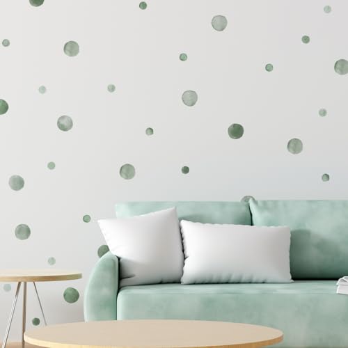 Image of 330Pcs Watercolour Dots Wall Stickers, Dots Wall Decal，Kids Room Wall Stickers，Boho Rainbow Dots Wall Stickers，Colorful Circles Wall Decals. (Green Watercolour Polka Dot Wall Stickers)