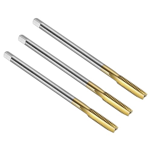 sourcing map 3pcs Straight Flute Thread Taps, M8 x 1.25 120mm Extra Long Metric Titanium Coated Screw Threading Tapping Tools Thread Milling Machine Taps, High-Speed Steel 6542 (HSS 6542)