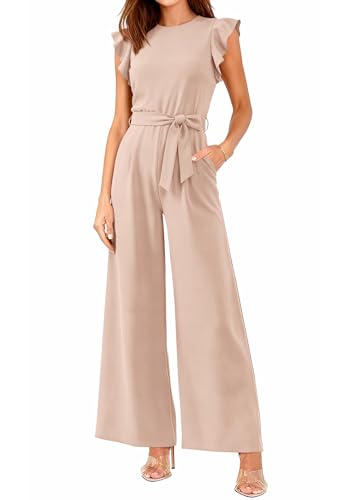 BTFBM Jumpsuits For Women 2026 Crew Neck Dressy Cap Sleeve