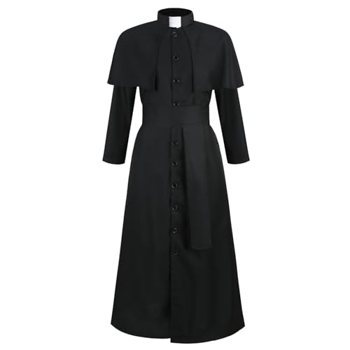 yolsun Priest Costume for Men, Black Clergy Robes Halloween Priest Outfit Cosplay Dress Up(Black, Large)
