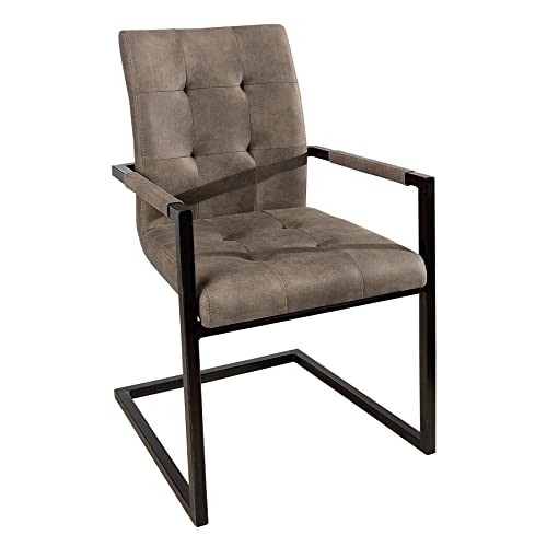 invicta INTERIOR riess-Ambiente.de Design Freischwinger Stuhl Oxford antik Taupe mit Armlehne Eisengestell | eleganter Esszimmerstuhl oder...