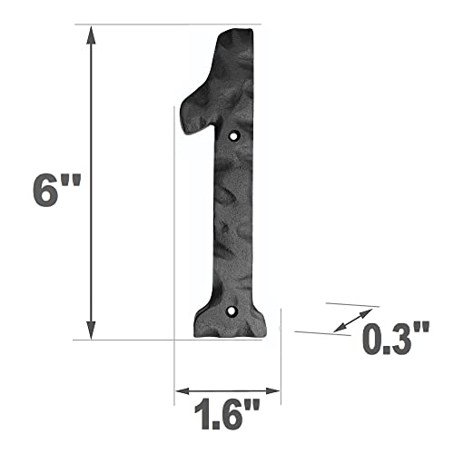 Image of NACH House Numbers for Outside, 6 inch Black Address Numbers for House - Number 1 - Rustic Numbers for Outside with Mounting Hardware