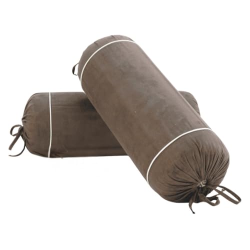 Image of AURAVE Suede 300 TC Printed Bolster Cover with Drawstring Closure, Set of 2, Soft Breathable Durable Machine Washable for Sofa Bed & Home Decor, 15 inchx30 inch, Dusty Brown | Cover Only