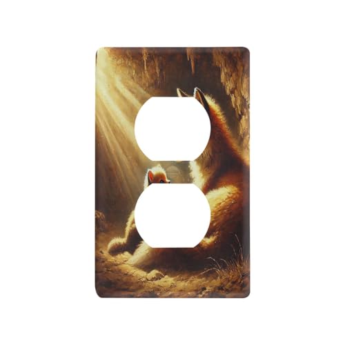 Fox Sun Cave Light Switch Cover Decorative Receptacle Outlet Wall Plate Guard Plastic Wall Outlet Cover for Home Decor Room Office Bathroom (Duplex Outlets Cover)