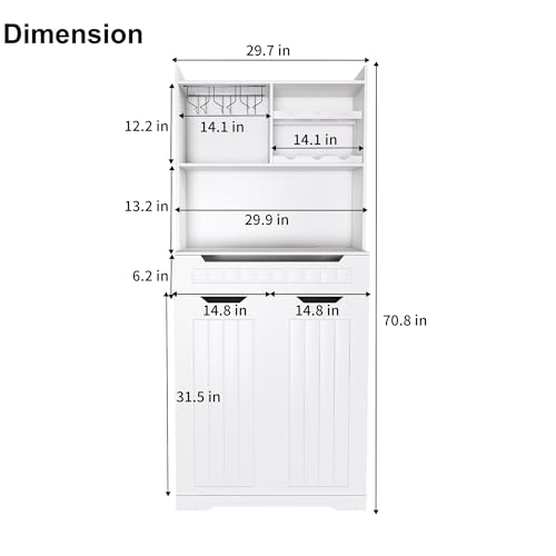 Image of 70 inch Tall Kitchen Pantry Cabinet with Charging Station & Drawer,Farmhouse Modern Wood Small Storage Cabinets w /Wide Tabletop,Wine Rack & 6 Door Shelves,for Small Kitchen,Living & Dining Room,White