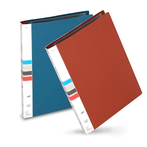 Image of TULMAN 2 Pack 20 Pockets Bound A3 Size Presentation Display Book Portfolio File Folder Presentation Binders with Plastic Clear Sleeves Document Organizer for School Office (Assorted Color)