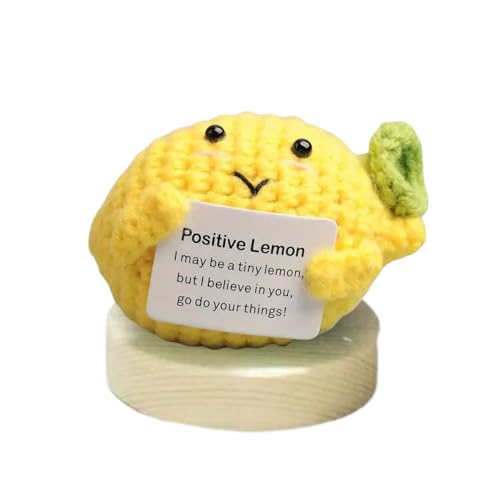 Handmade Emotional Support Crochet Doll with Wooden Base, Inspirational Gift with Positive Card, Gift for Friend, Funny Gifts for Coworkers, Women, Birthday Gift, 1 Count (Positive Lemon)