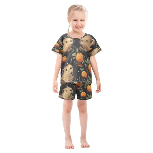 Pajama Sets Short Sleeve Animals Swimming with Oranges Soft Cotton Summer Sleepwear 2 Piece PJS Size 5-14T4