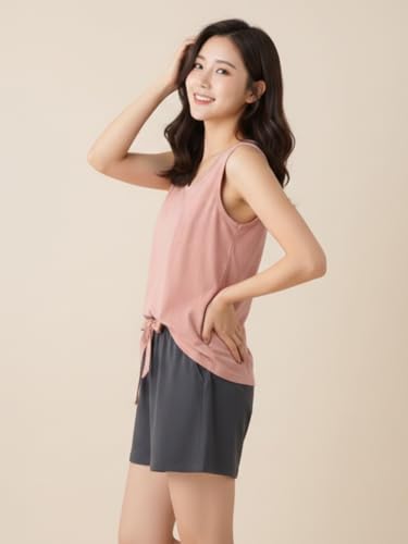 Image of Celary Korean Women Pyjama Set |Cute Printed Sleeveless Cotton Blend Top & Shorts Pyjama Set | Soft Breathable Summer Sleepwear & Loungewear for Ladies | Shorts Set for Women