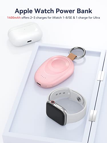Gagaking Portable Charger For Apple Watch, Wireless Iwatch Charger Magnetic 1400Mah Power Bank Travel Keychain Accessories Smart Watch Charger For Apple Watch Series 8/7/6/5/4/3/2/Se/Ultra, Pink #TOP2