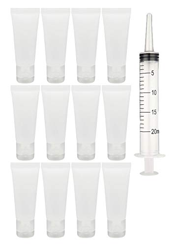Jadsy Creations - (12pcs per pack) 100ml Empty Cosmetic Tubes with free Syringe Soft Tubes Container Bottle Vial Jar with Flip Cap Storage for Shower Gel Body Lotion Cleanser Shampoo