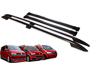 DST Roof Rack Rails & Cross Bars Set For VW T5 T6 Transporter SWB BLACK 2003-15-on
