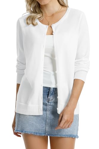 Image of QUALFORT Women's 100% Cotton Lightweight Cardigans Long Sleeve Knitted Button Down Sweater