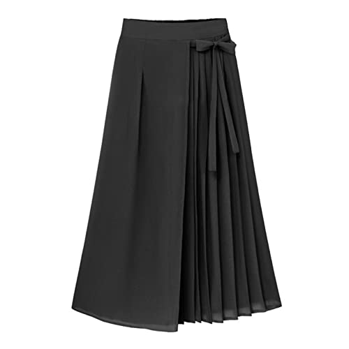 MKIUHNJ Culottes Femme en Mousseline de Soie Grande Taille Élastique Pantalon Plissé Décontracté Court Élégant, Noir, XXXL