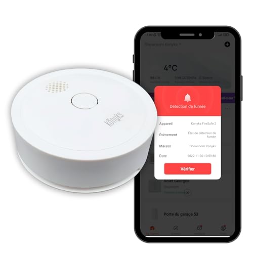 Konyks Firesafe², rilevatore di fumo connesso Wi-FI, notifiche da smartphone, Autonomia 5 anni, batteria inclusa Scenari domotici, Nessun hub richiesto