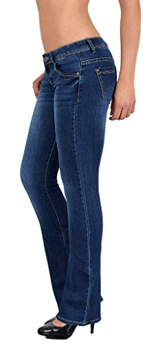 ESRA Damen Jeans Bootcut Jeanshose Schlaghose Damen Hüftjeans Hüfthose bis Übergröße AA