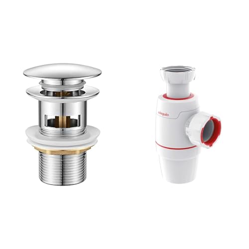 IBERGRIF M20502 vidage Salle de Bain, Bonde de Lavabo Pop Up, Chromé, Argent & Wirquin 30722152 Siphon lavabo Néo D32 zéro fuite, blanc